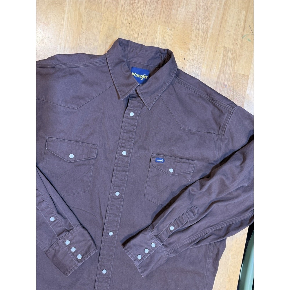 Wrangler‎ Western Shirt Mens 2XLT Brown Heavy Twill Pearl Snap Cowboy Ranch